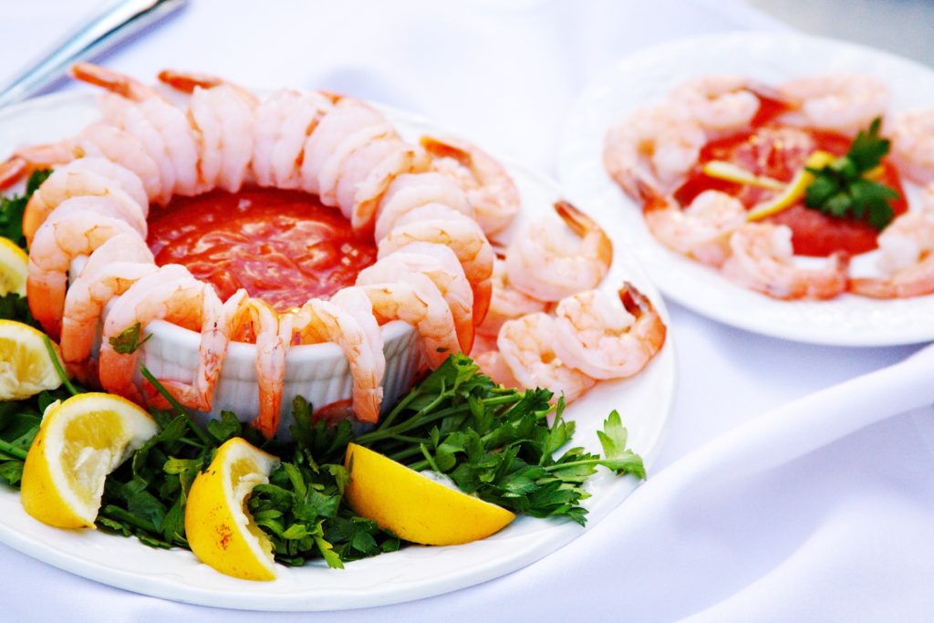 Wedding Reception Appetizers - Shrimp Cocktail With Lemon And Cocktail Sauce